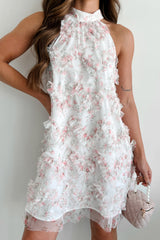 Remember When Ruffle Mesh Floral Mini Dress (Soft Pink)