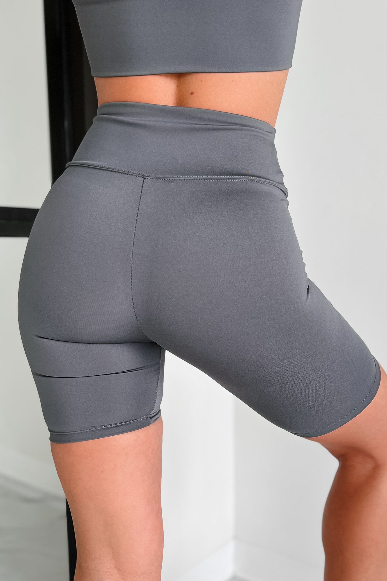 Crushing My Workouts High Waisted Biker Shorts (Midnight Charcoal)