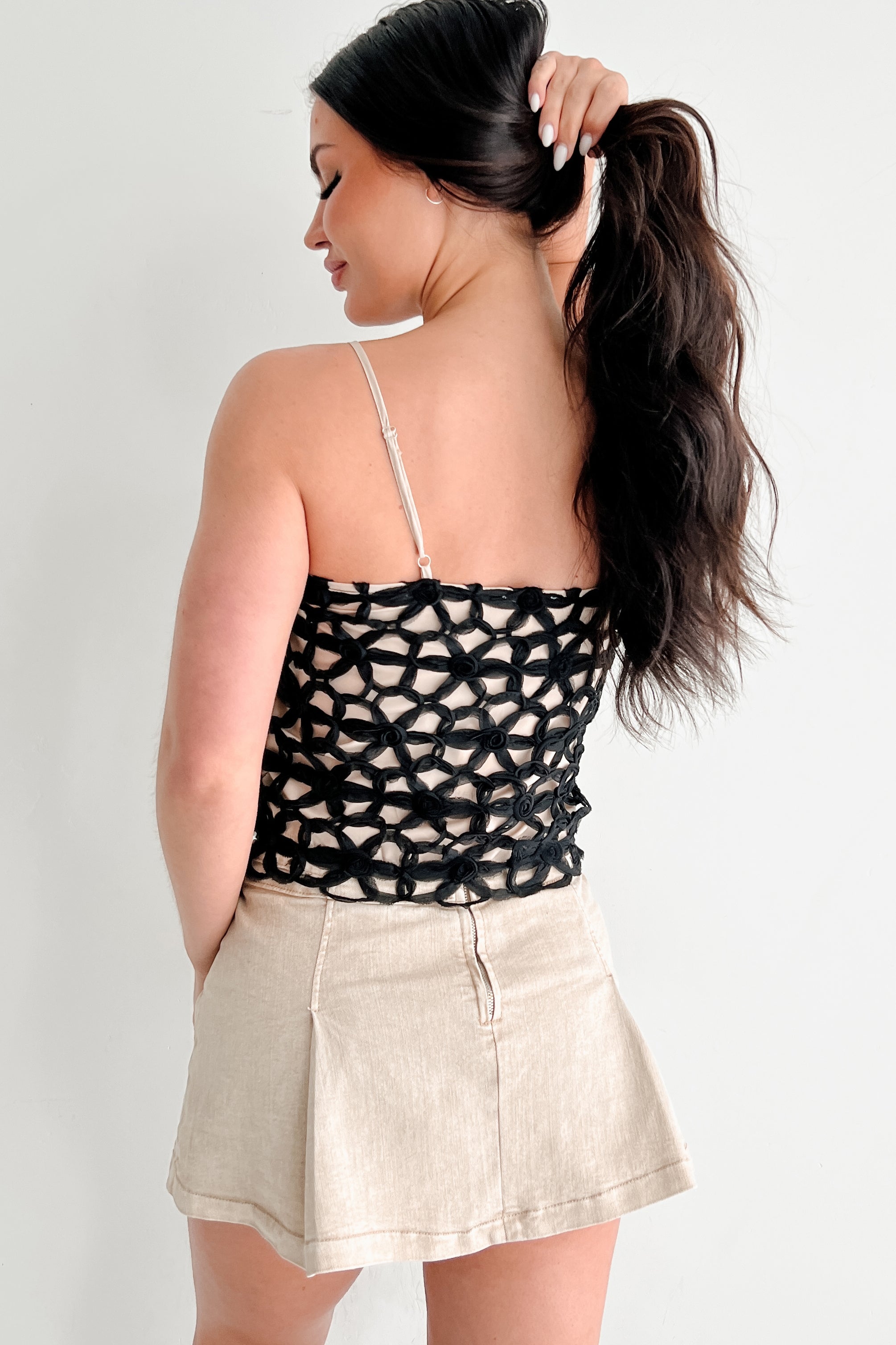 Twilight In Tulle Crochet Floral Tank Top (Black)