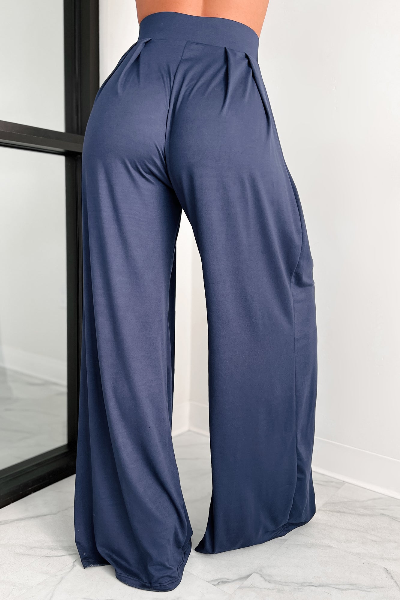 Faded Dreams Long Sleeve Crop Top & Pant Set (Navy)