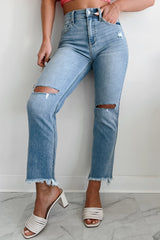 Effie High Rise Distressed Sneak Peek Straight Leg Jeans (Light)