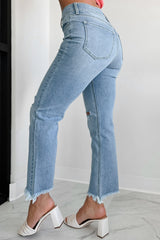 Effie High Rise Distressed Sneak Peek Straight Leg Jeans (Light)