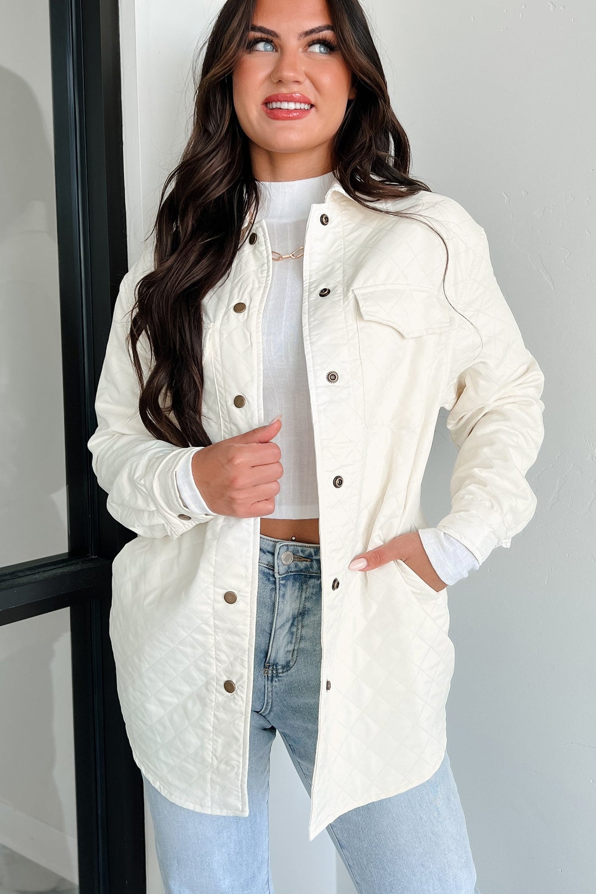 Elevated Composure Quilted Long Shacket (Cream)