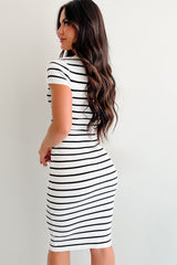 The Real Thing Striped Bodycon Midi Dress (White)