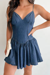 Bursting Bold Sleeveless Denim Mini Dress (Dark)