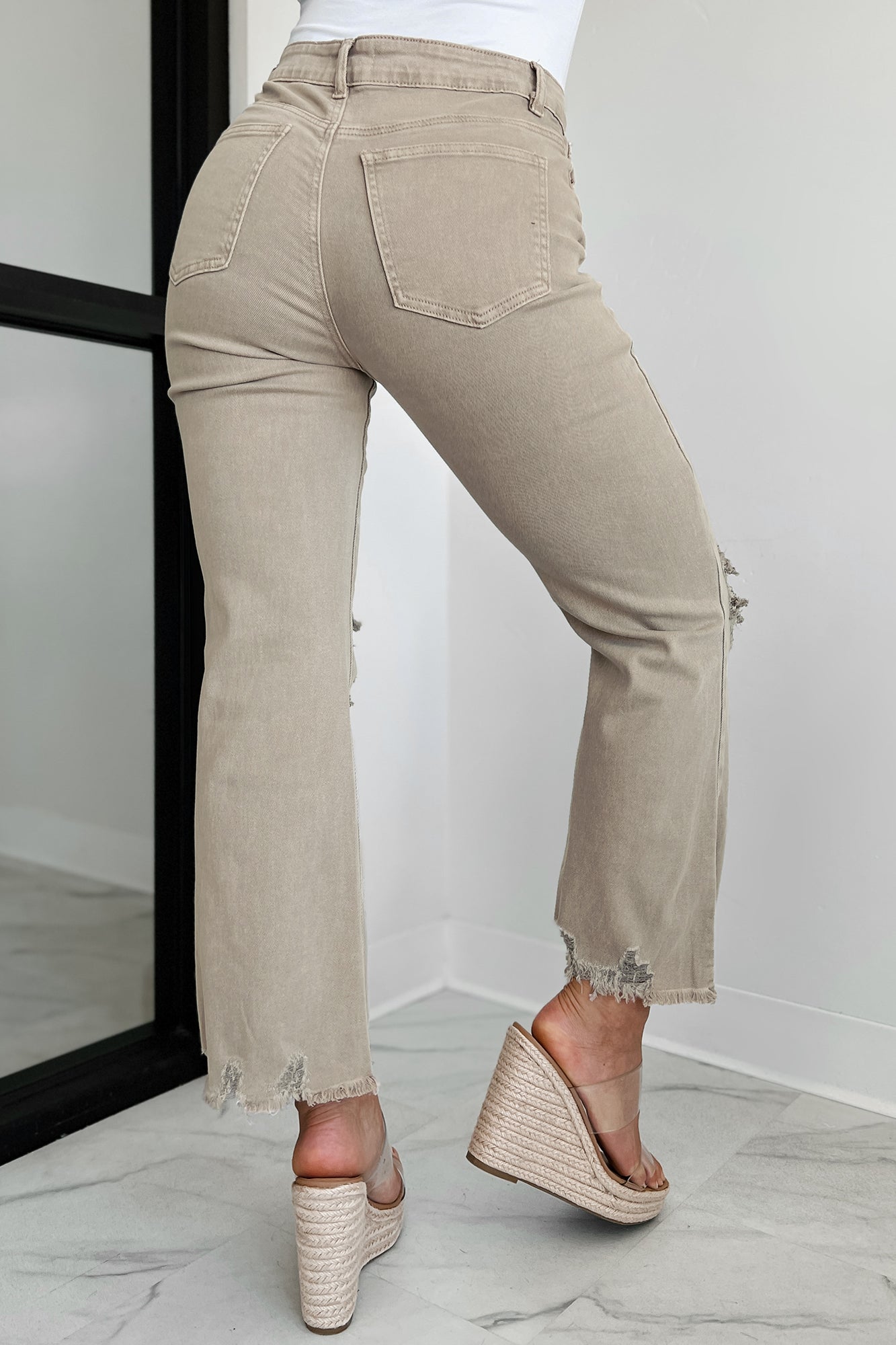 Lachlan High Rise Distressed Straight Leg Jeans (Ash Mocha)