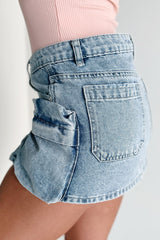 No Pep Talk Needed Denim Cargo Mini Skirt (Light Denim)