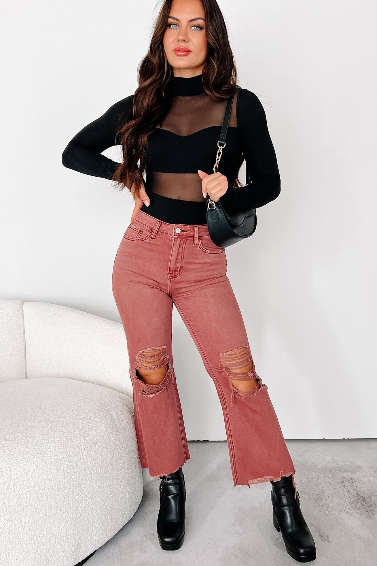 Doyle High Rise 90s Vintage Vervet Crop Flare Jeans (Russet)