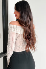 Adelina Off The Shoulder Marble Print Bodysuit (Light Taupe)