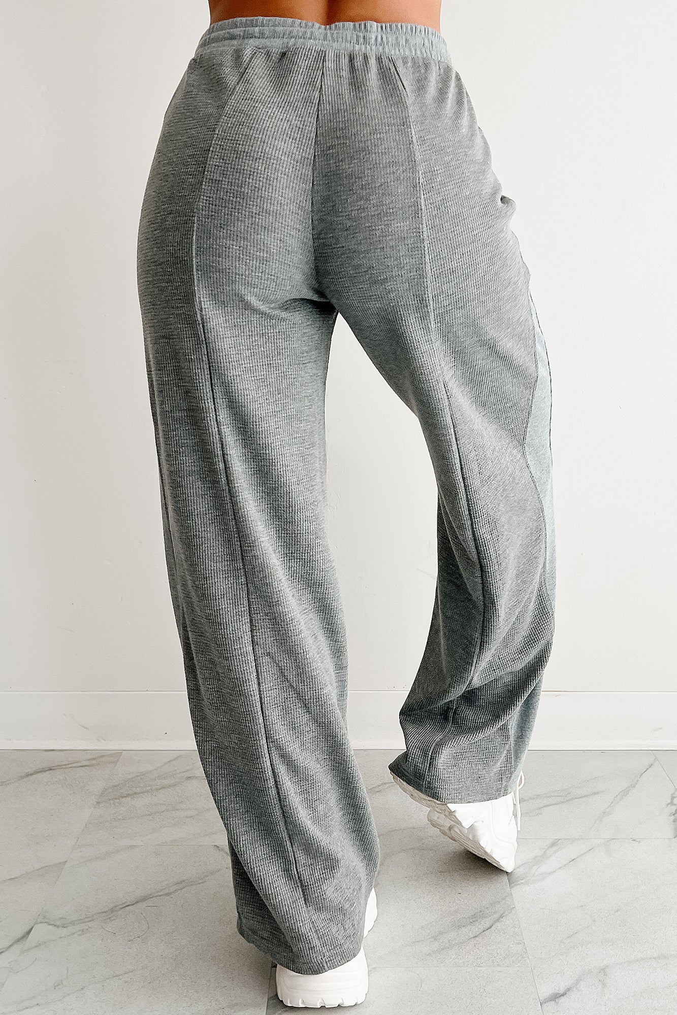 In The Daylight Contrast Tie Waffle Knit Pants (Heather Gray)