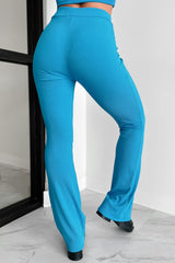 No Worries In Sight Ribbed Flare Leggings (Aqua)
