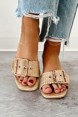 Charming Essence Raffia Buckle Strap Heel (Gold)