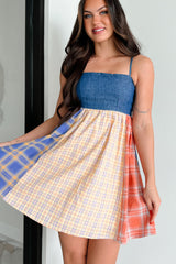 Punk Goes Cute Denim Plaid Mini Dress (Multi)