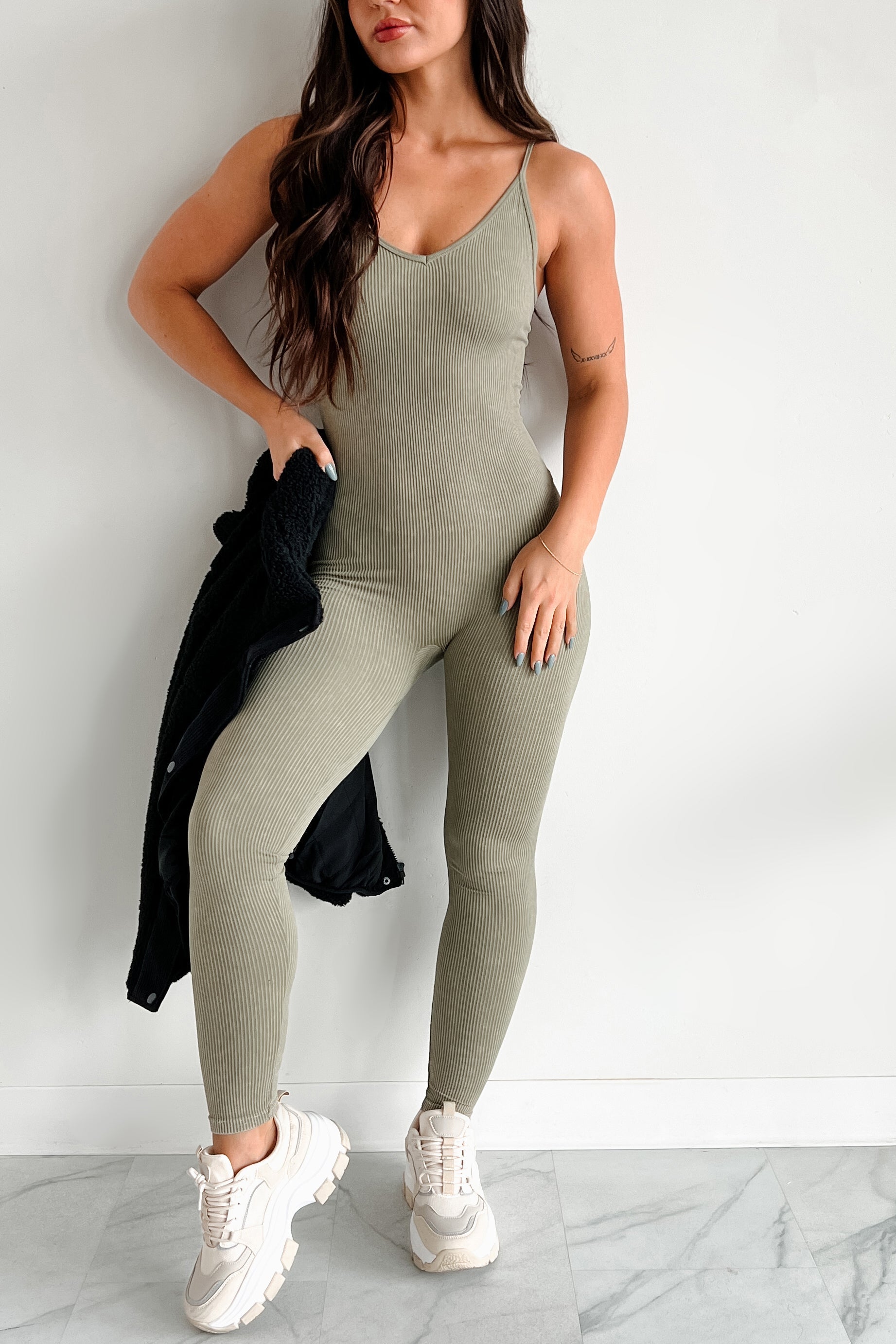 DOORBUSTER Better Things Are Coming Ribbed Cami Jumpsuit (Olive)