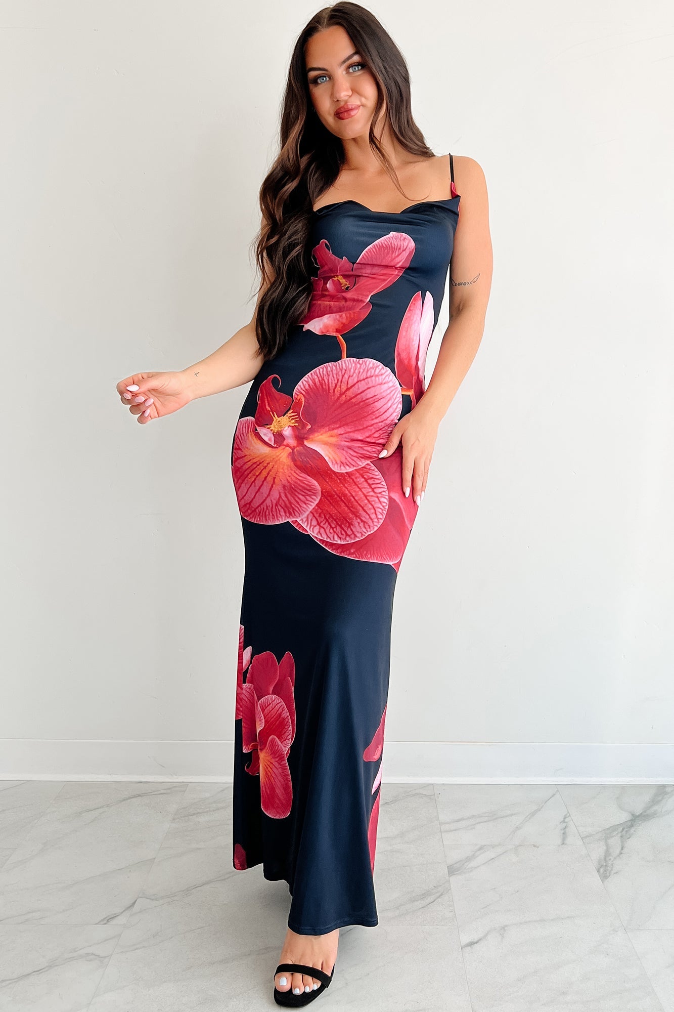Call Me Maybe Sleeveless Floral Maxi Dress (Black)