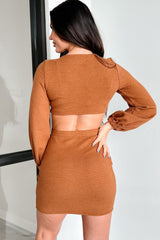 DOORBUSTER Craving Connection Ribbed Long Sleeve Cut-Out Dress (Camel)