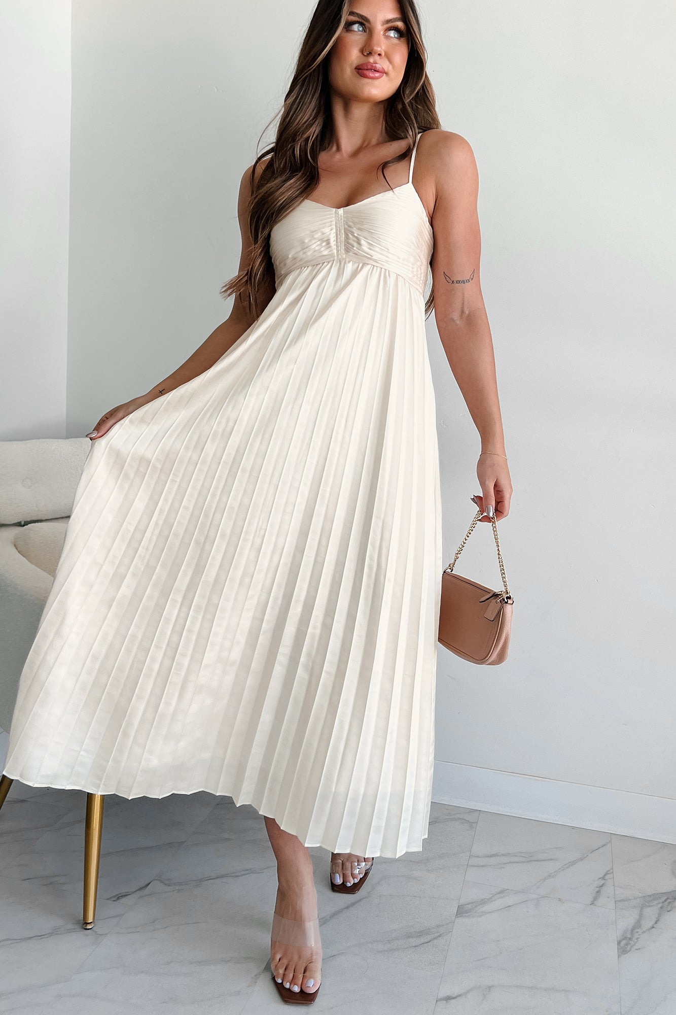 Essential Chicness Pleated Satin Dress (Champagne)