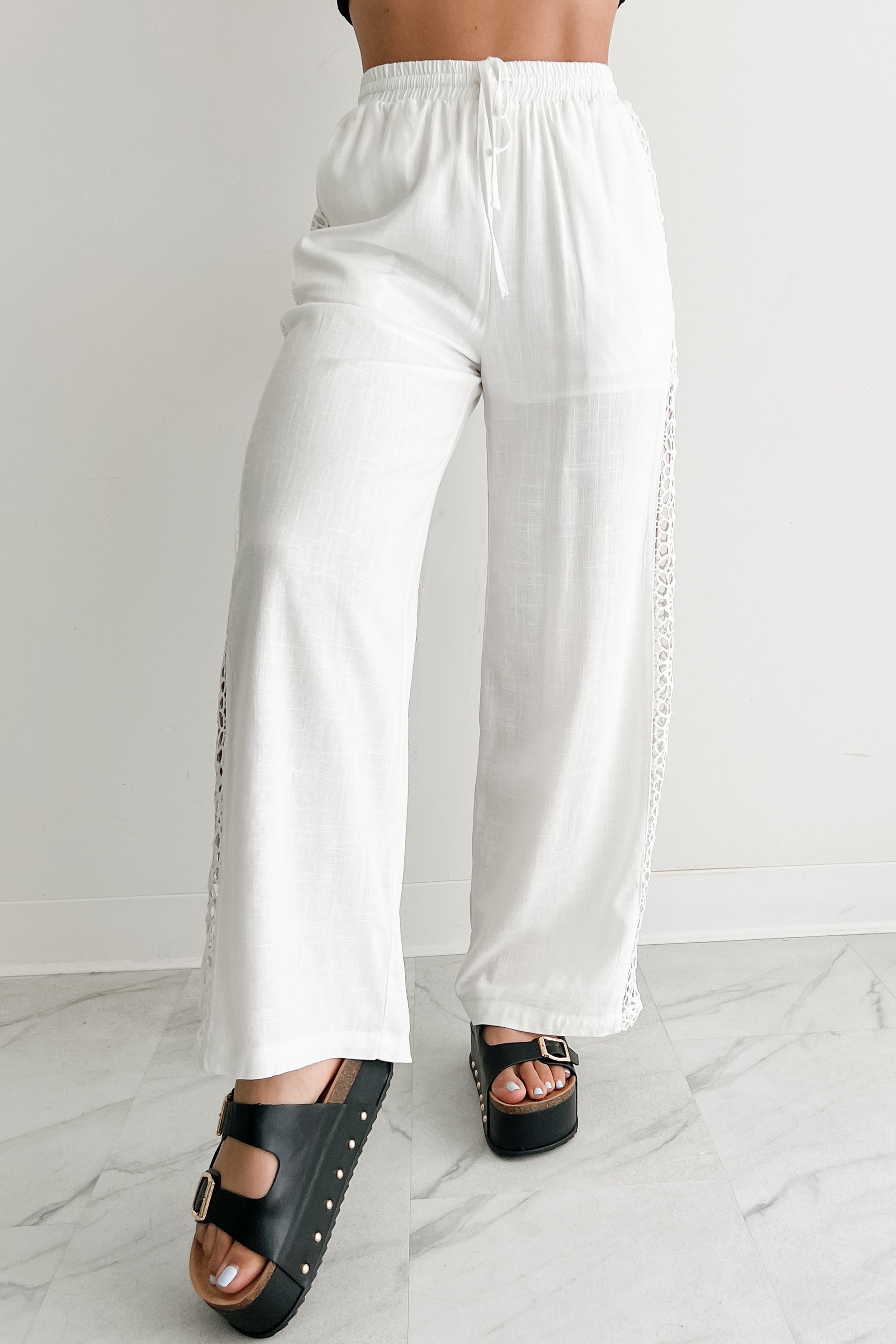 Gentle & Genuine Linen Crochet Wide Leg Pants (White)