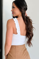 Trusting My Intuition Ribbed Ruffle Strap Bodysuit (White)