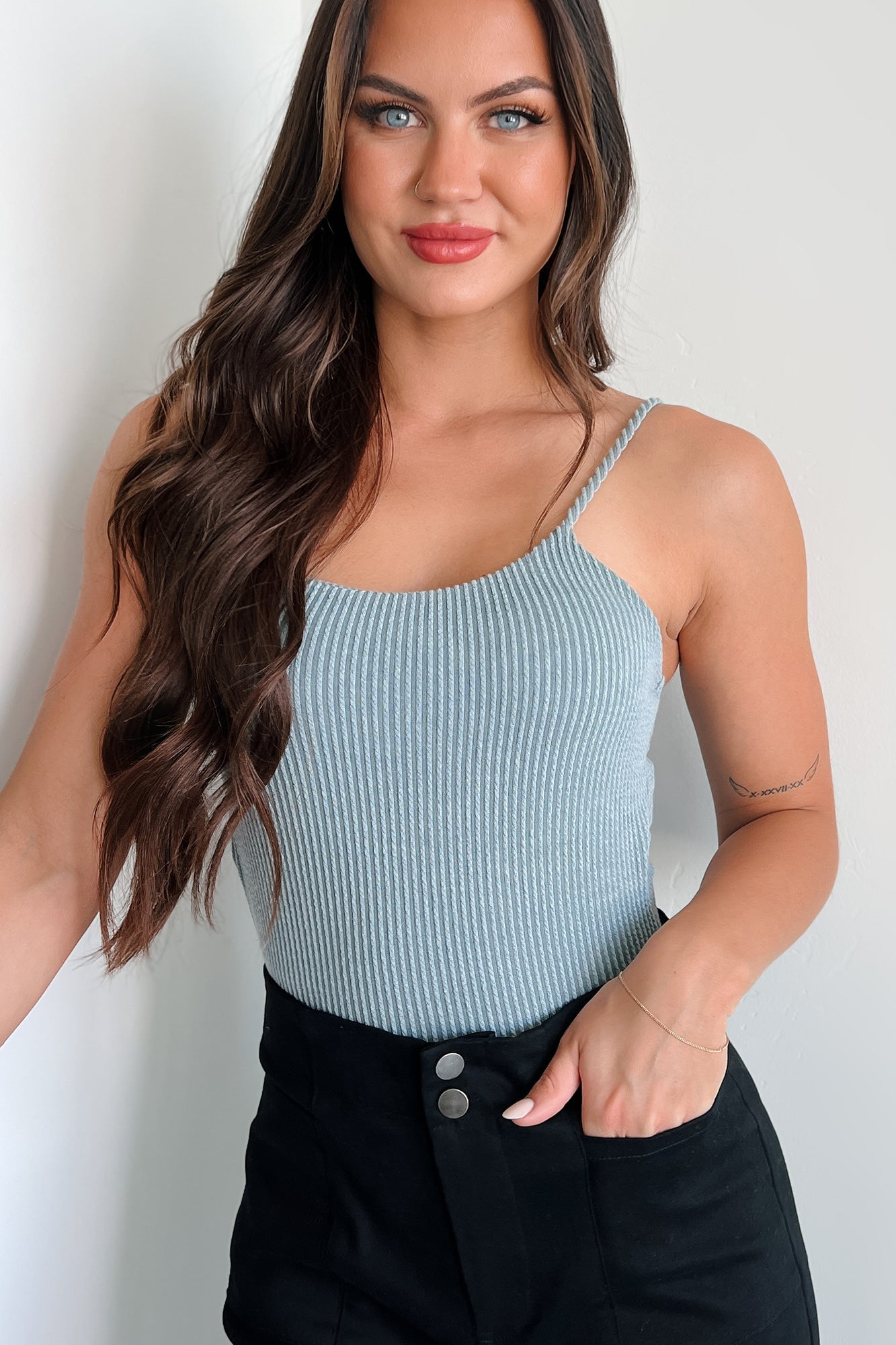 Changing My Perspective Ribbed Cami Bodysuit (Denim)