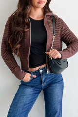 Whispered Words Zip-Up Sweater Jacket (Chocolate)