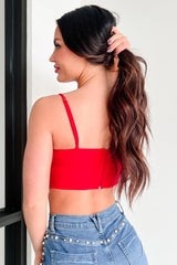 Fixed On You Rhinestone Pearl Fringe Top (Red)