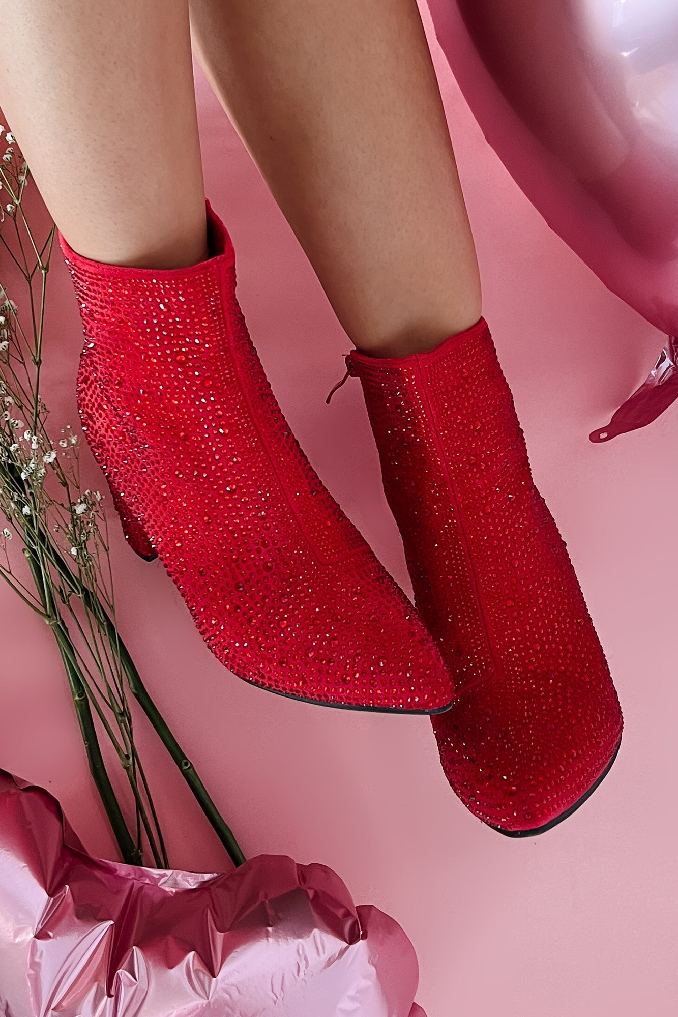 Be Like Dolly Rhinestone Glitter Booties (Red)