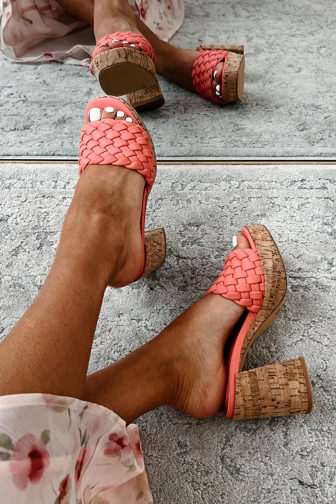 Gladys Shu Shop Braided Cork Heels (Coral)