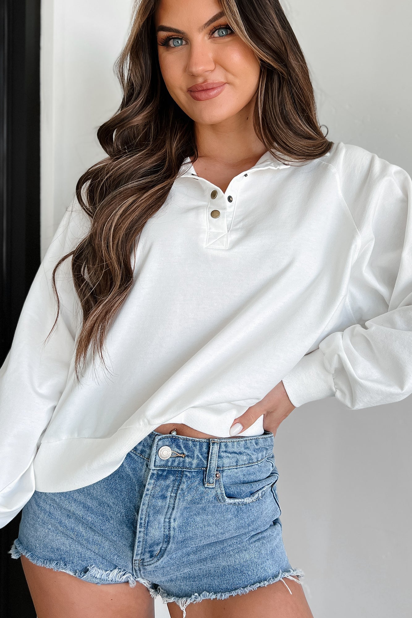 Adventure Of A Lifetime Collared Snap-Button Top (Off White)
