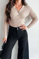 Tula Button Detail Ribbed Sweater Top (Oatmeal)