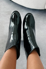 Tall Task Patent Leather Platform Booties (Black)