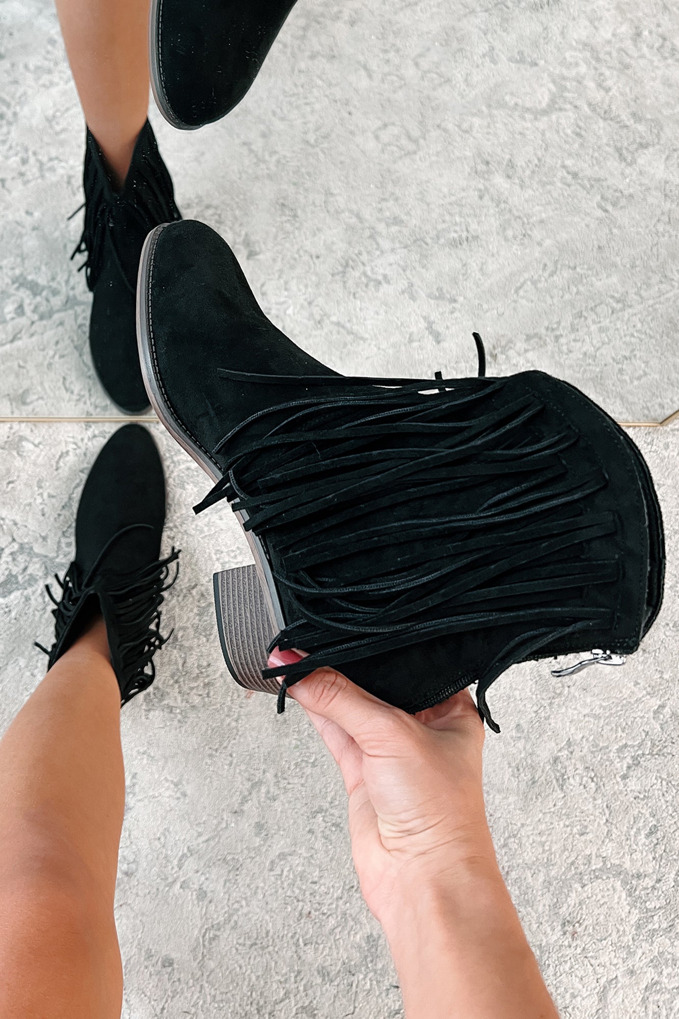 Dallas Darling Fringe Ankle Booties (Black)
