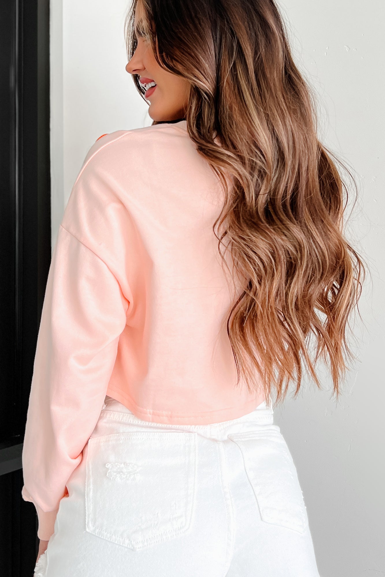 Irresistibly Sweet Floral Crop Sweatshirt Top (Light Blush)