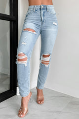 Carter High Rise Distressed Girlfriend Jeans (Light)