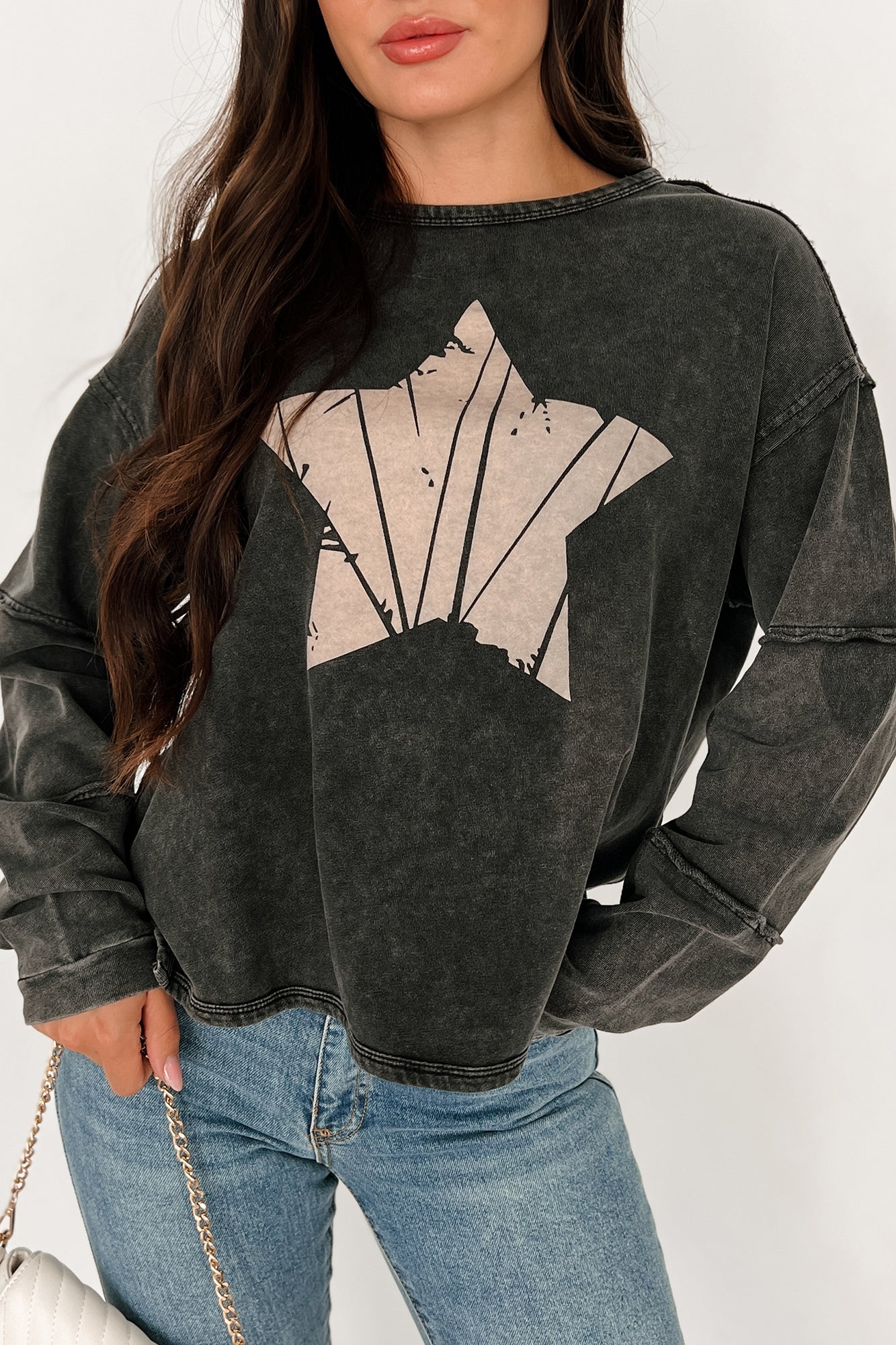 Your Focal Point Mineral Wash Star Graphic Top (Black)