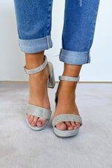 Puttin' On The Rizz Rhinestone Platform Block Heels (Silver)