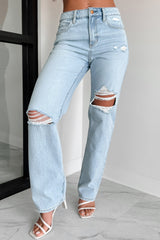 Atticus High Rise Distressed Sneak Peak Straight Leg Jeans (Light)