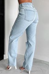Atticus High Rise Distressed Sneak Peak Straight Leg Jeans (Light)