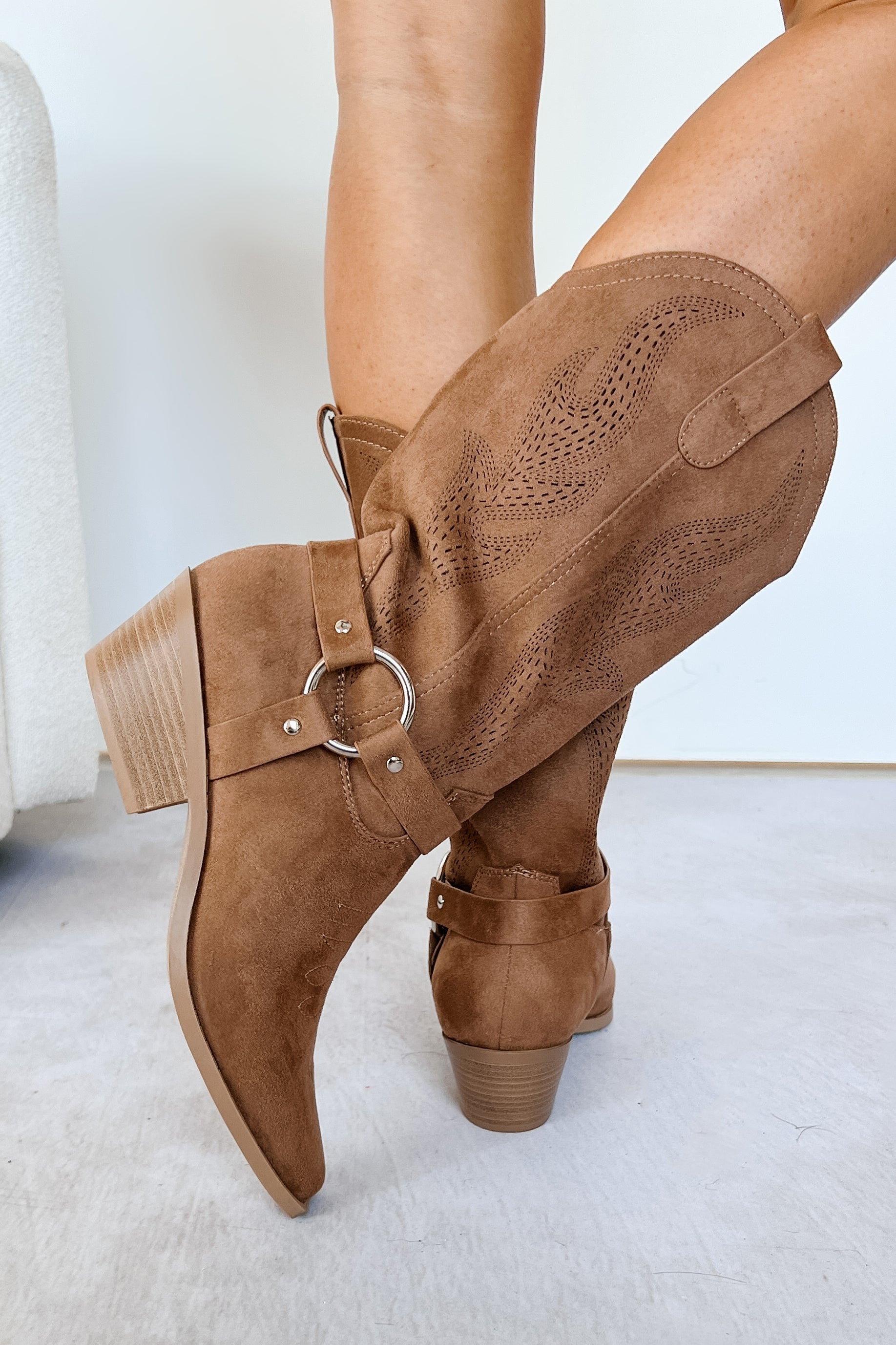 Boots Made For Walkin' Embroidered Suede Boots (Tan)