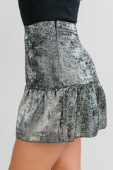 Confidently Her Shimmery Flare Mini Skirt (Silver)