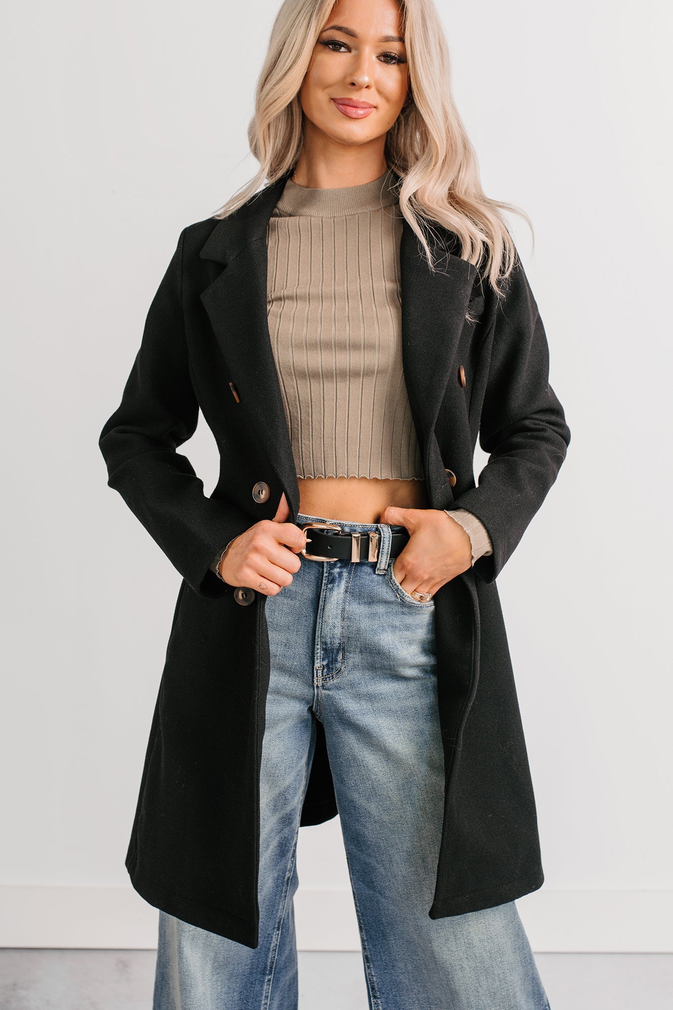 Downtown Drift Button Up Lightweight Coat (Black)