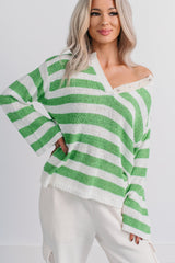 All Dressed Down Striped Knit POL Sweater (Green/Multi)