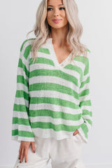 All Dressed Down Striped Knit POL Sweater (Green/Multi)