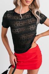 How It's Done Floral Lace Short Sleeve Top (Black)