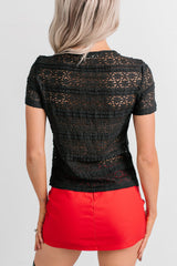 How It's Done Floral Lace Short Sleeve Top (Black)
