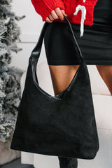 Plain Spoken Faux Suede Leather Trim Bag (Black)