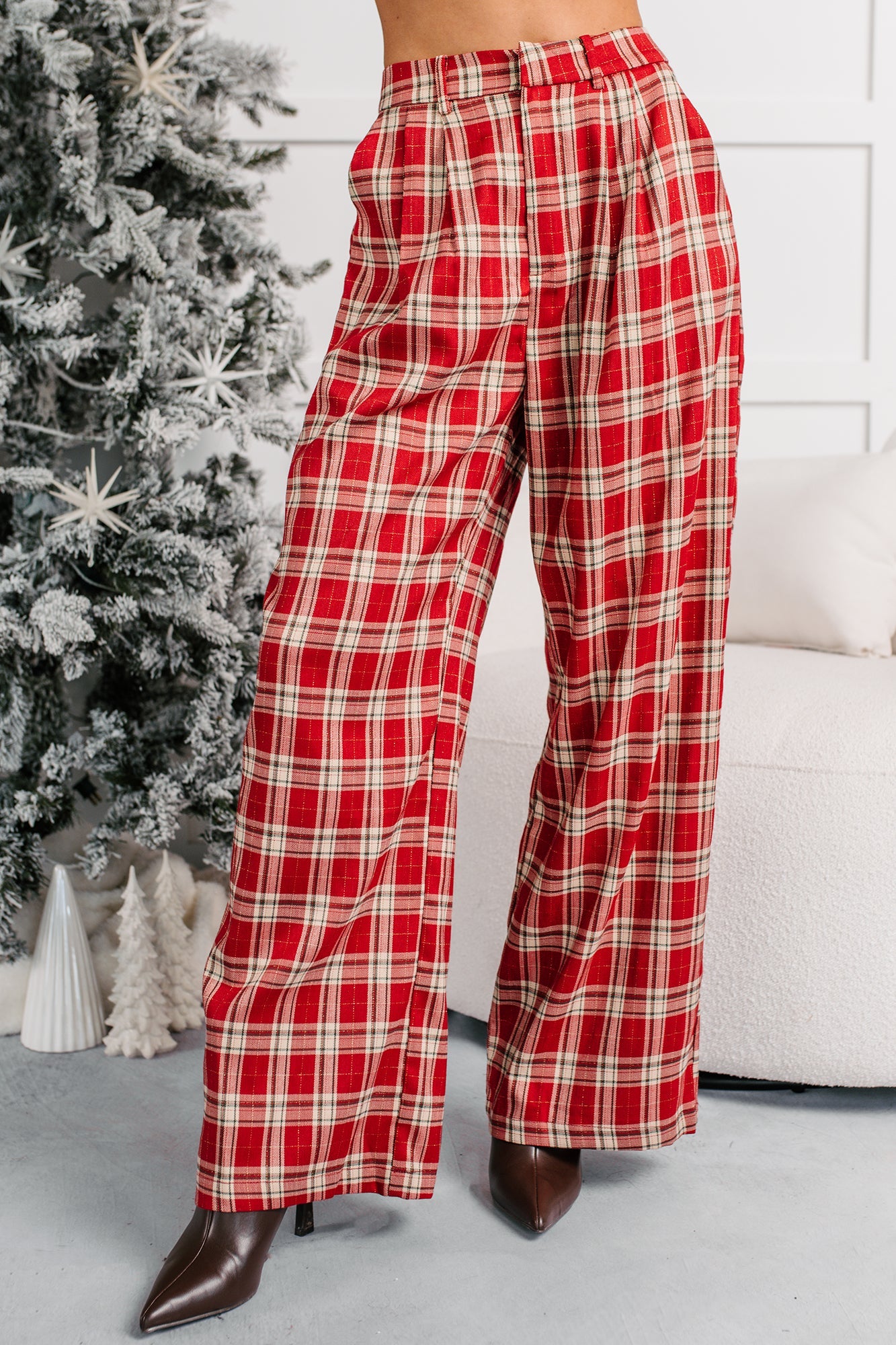 Festive Fun Plaid Wide Leg Pants (Red/Multi)