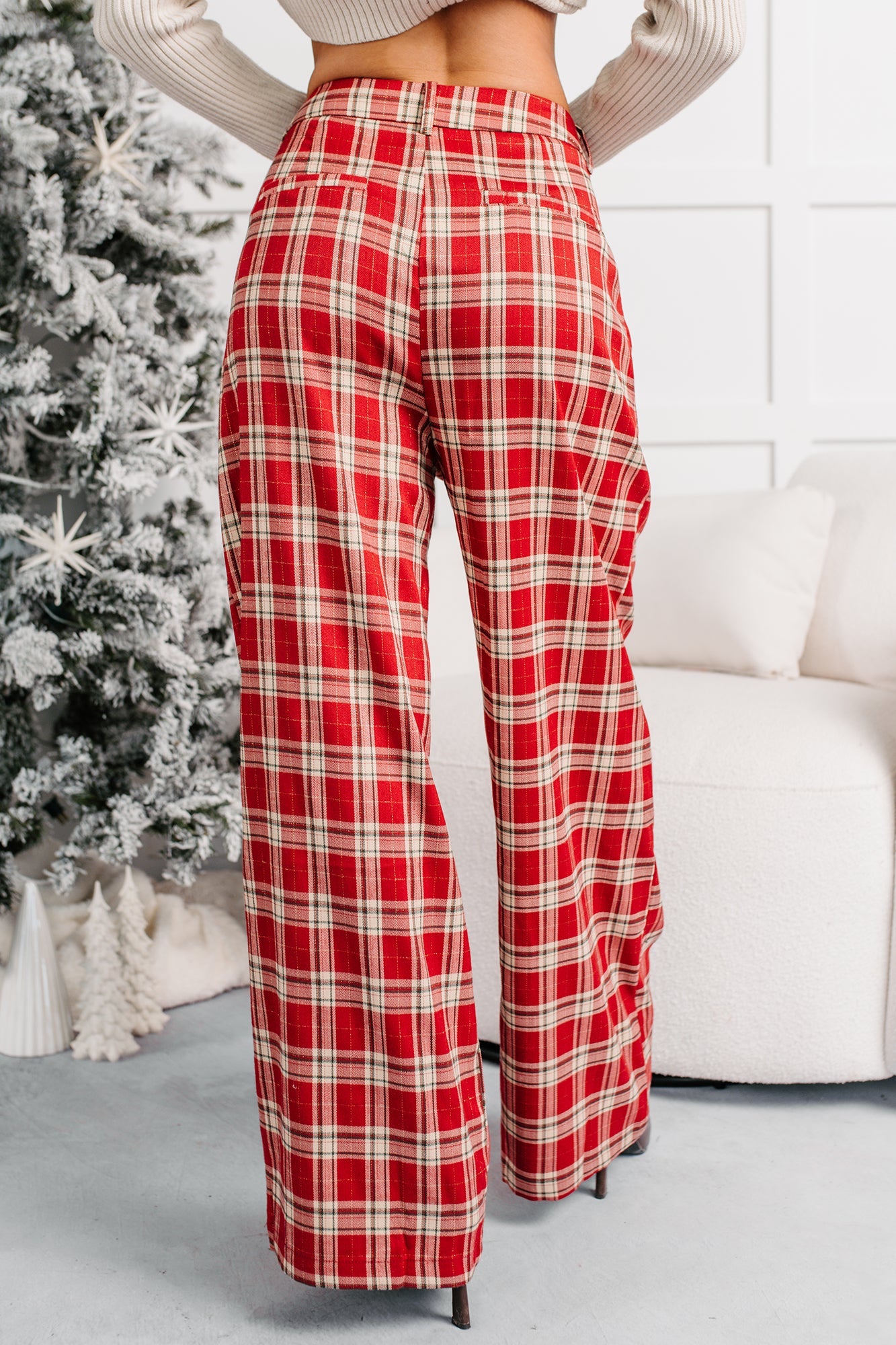 Festive Fun Plaid Wide Leg Pants (Red/Multi)
