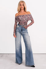 Daisy Fresh Off The Shoulder Floral Bodysuit (Black)