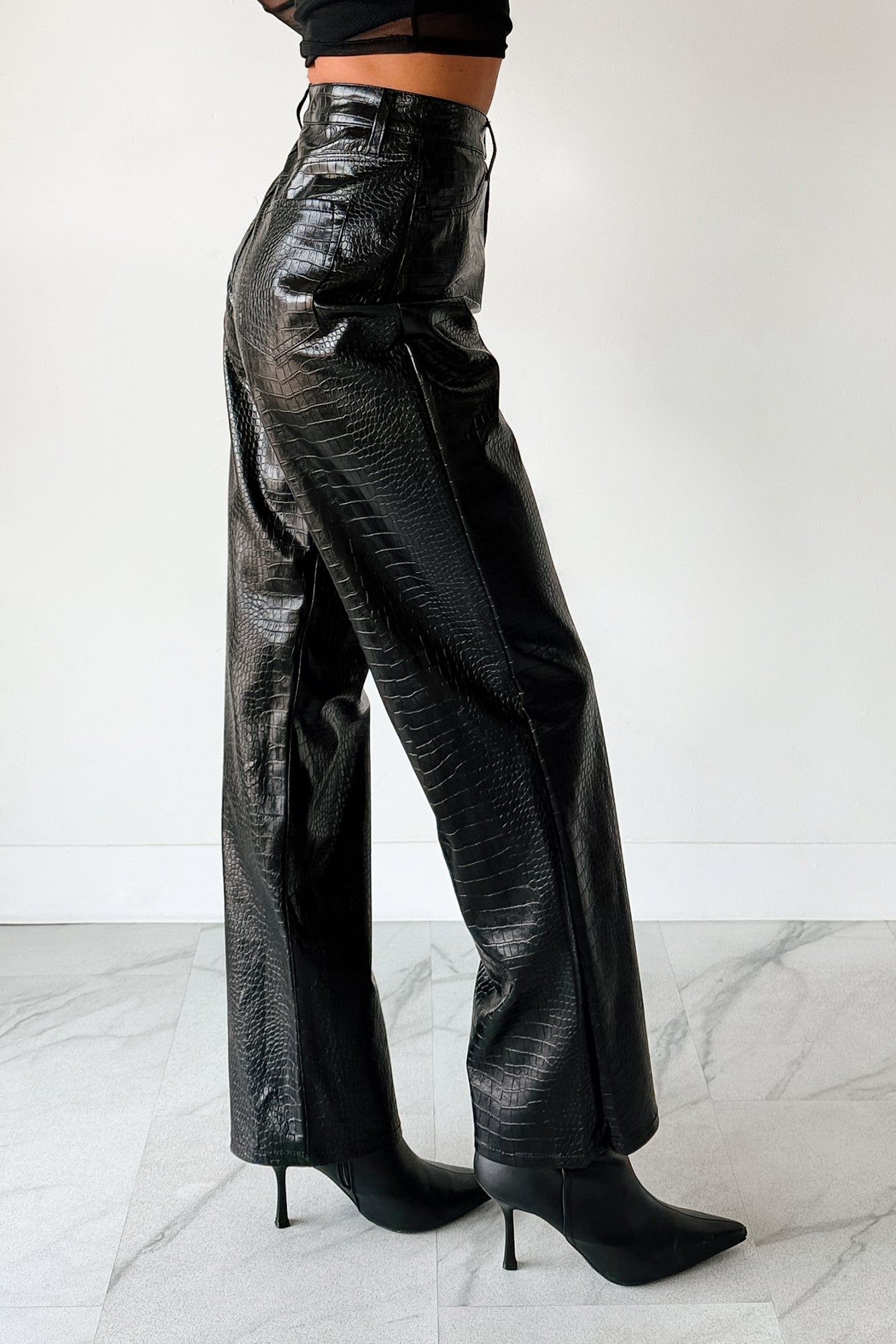 Crocodile Tears Faux Croc Straight Leg Pants (Black PU)